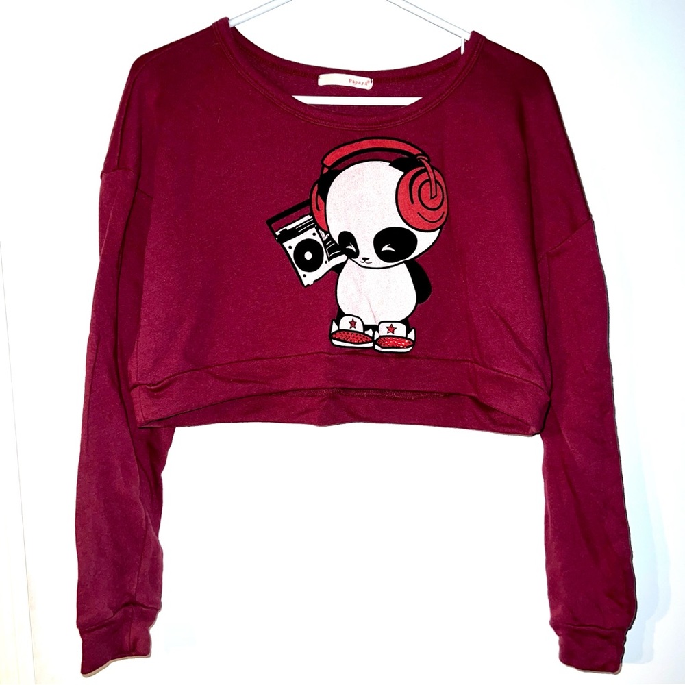 Papaya Music Panda Long Sleeve Crop Top Sweater